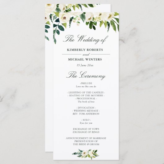 Hochzeitsprogramm für Wasserfarbene Elfenbein Programm (Vorne/Hinten)