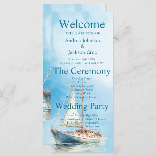 Hochzeitsprogramm für Wasserfarbensegler (Vorne/Hinten)