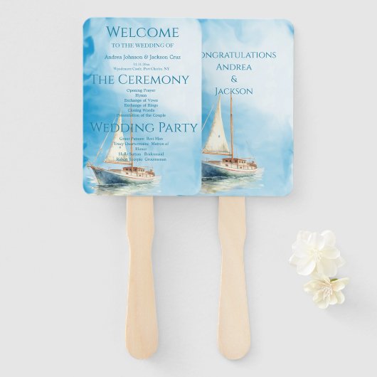 Hochzeitsprogramm für Wasserfarbensegler Fächer (Vorne und Hinten)