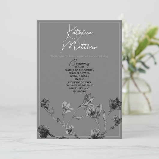 Hochzeitsprogramm für weiche graue Flora Programm (Stehend Vorderseite)