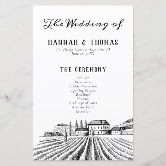 Hochzeitsprogramm für Weinberge in einem malerisch (Vorderseite)
