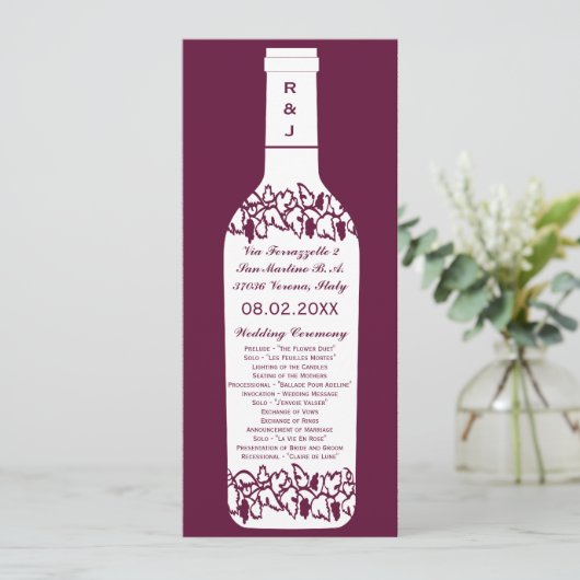 Hochzeitsprogramm für Weinberge Programm (Stehend Vorderseite)
