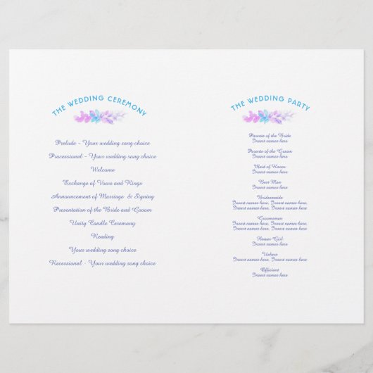 Hochzeitsprogramm für Weintrauben (Rückseite)