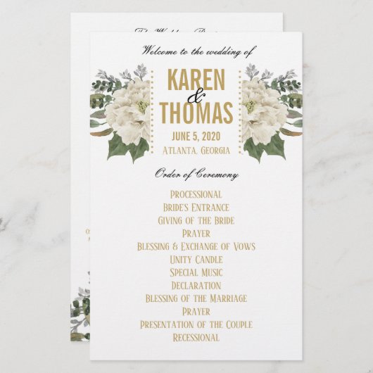 Hochzeitsprogramm für Weiße Flora (Vorne/Hinten)