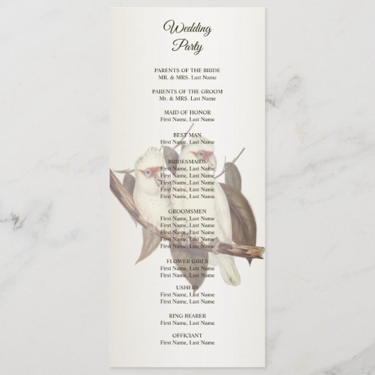 Hochzeitsprogramm für Weiße Vögel Programm (Rückseite)