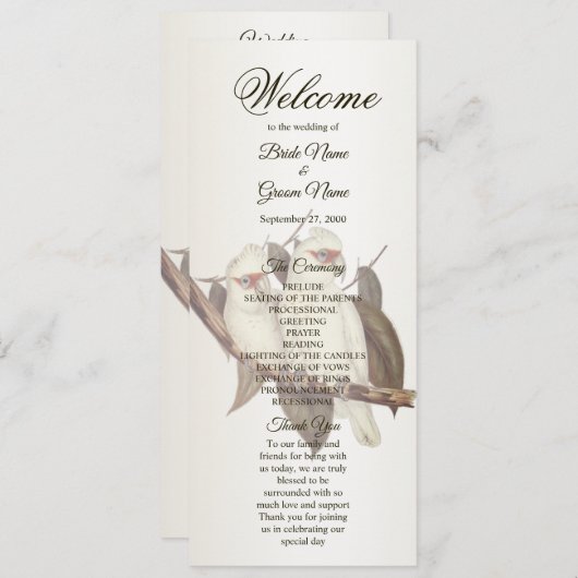 Hochzeitsprogramm für Weiße Vögel Programm (Vorne/Hinten)