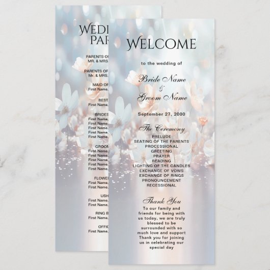 Hochzeitsprogramm für Weißpfirsiche Programm (Vorne/Hinten)