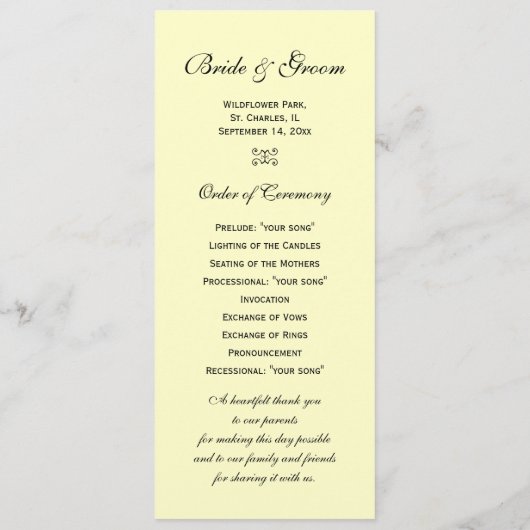 Hochzeitsprogramm für Weißrosen und Perlen Programm (Rückseite)