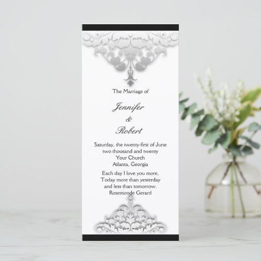 Hochzeitsprogramm für Weißschwarz und Silbermatte Programm (Stehend Vorderseite)