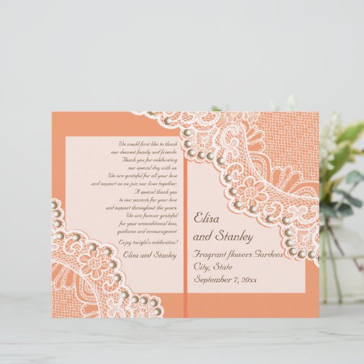 Hochzeitsprogramm für Weißspitzen & Perlen (Stehend Vorderseite)