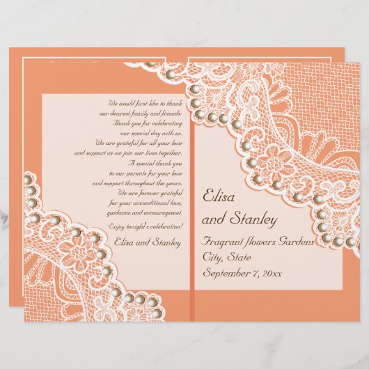 Hochzeitsprogramm für Weißspitzen & Perlen (Vorne/Hinten)