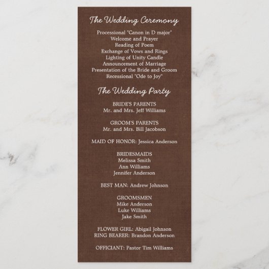 Hochzeitsprogramm für Western-Hufeisen und Milchpr Programm (Rückseite)