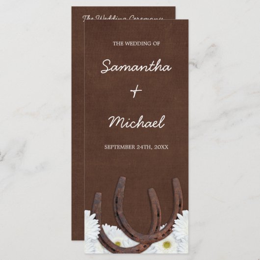 Hochzeitsprogramm für Western-Hufeisen und Milchpr Programm (Vorne/Hinten)