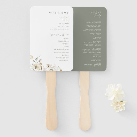 Hochzeitsprogramm für Whimsikäre Wildblume Fächer (Vorne und Hinten)