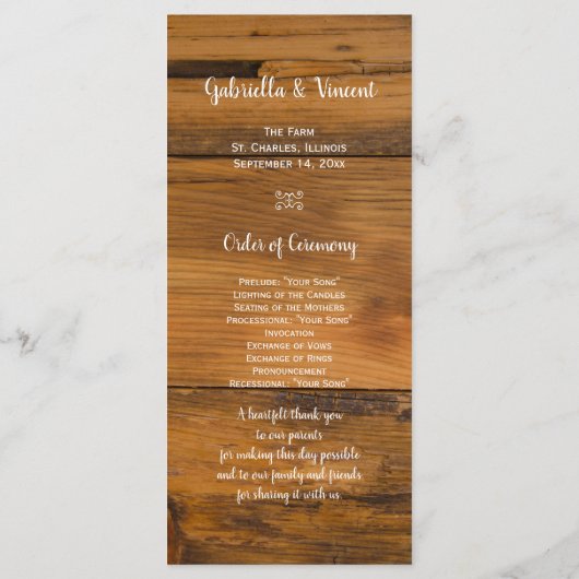 Hochzeitsprogramm für White Daisy und Horseshoe We Programm (Rückseite)