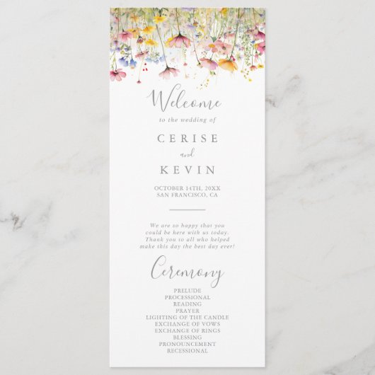 Hochzeitsprogramm für Wiesenfarbene Wildblume Programm (Vorderseite)