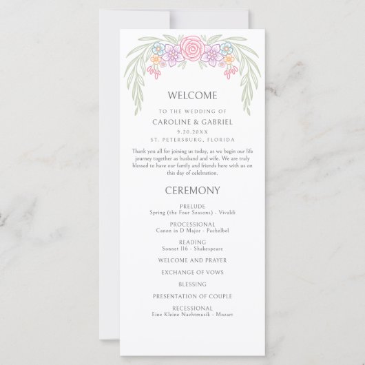 Hochzeitsprogramm für Wildblume Garden (Vorderseite)