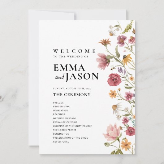 Hochzeitsprogramm für Wildblumen Einladung (Vorderseite)