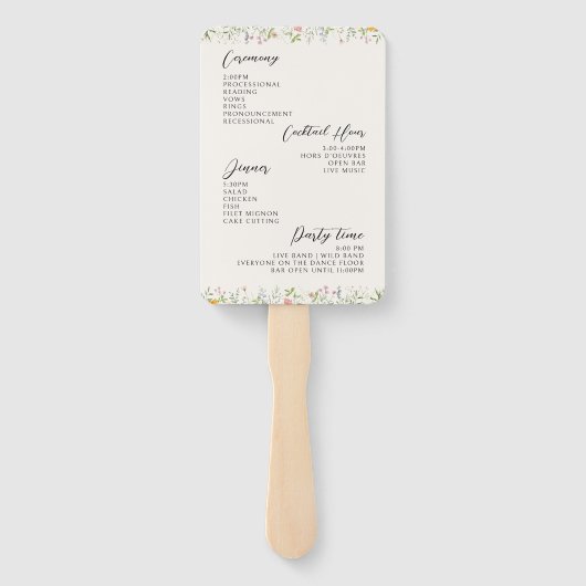 Hochzeitsprogramm für Wildblumen Fächer (Rückseite)