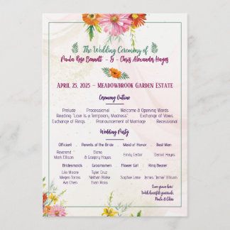 Hochzeitsprogramm für Wildblumen Programm