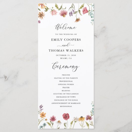Hochzeitsprogramm für Wildblumen Programm (Vorderseite)