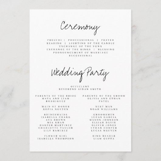 Hochzeitsprogramm für Wildblumen Programm (Rückseite)