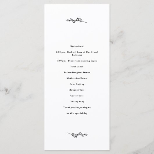 Hochzeitsprogramm für Wildblumen Programm (Rückseite)