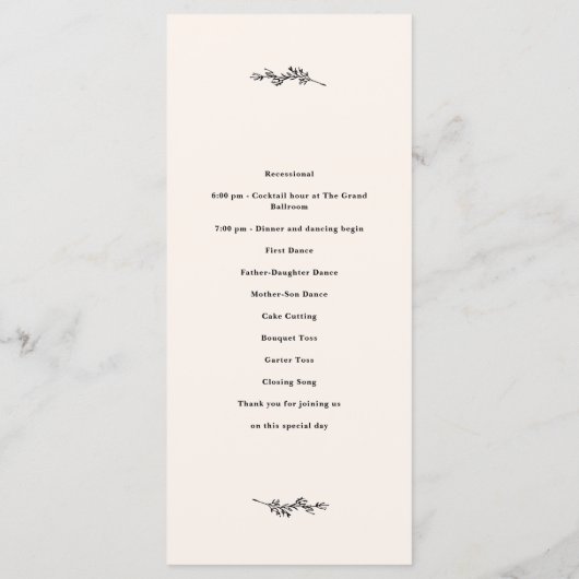 Hochzeitsprogramm für Wildblumen Programm (Rückseite)