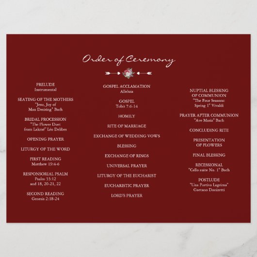 Hochzeitsprogramm für Winter-Blumenreath Tri+Fold (Hinten)