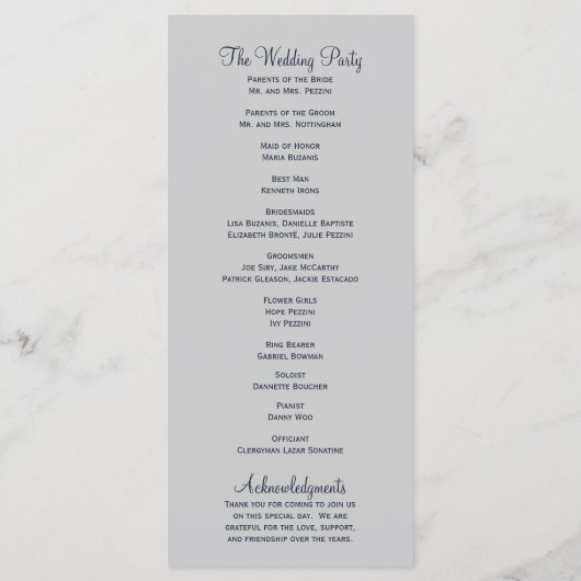 Hochzeitsprogramm für Winterbaumen Programm (Rückseite)