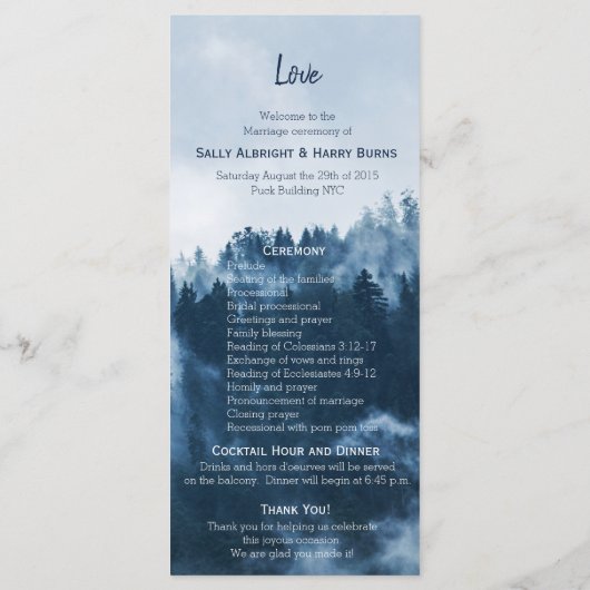 Hochzeitsprogramm für Winterbergkiefern Programm (Rückseite)