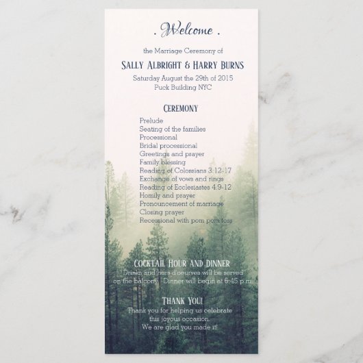 Hochzeitsprogramm für Winterbergkiefern Programm (Rückseite)