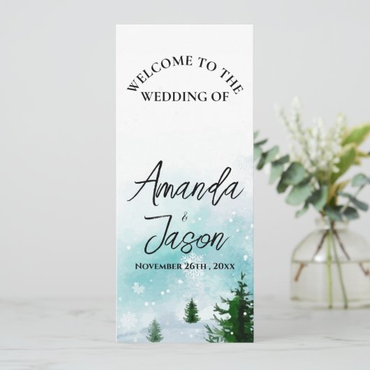 Hochzeitsprogramm für Winterschneeflocken Eisfrost Einladung (Stehend Vorderseite)