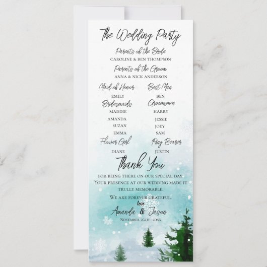 Hochzeitsprogramm für Winterschneeflocken Eisfrost Einladung (Rückseite)