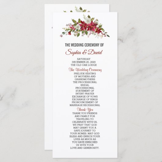 Hochzeitsprogramm für Winterurlaube in Poinsettia Programm (Vorne/Hinten)