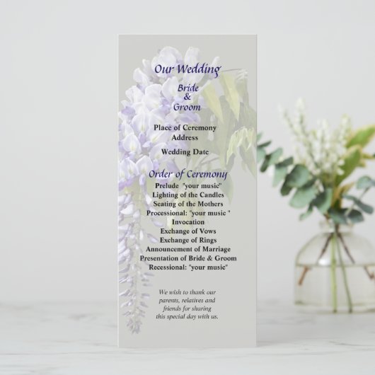 Hochzeitsprogramm für Wisteria und Blätter Programm (Stehend Vorderseite)