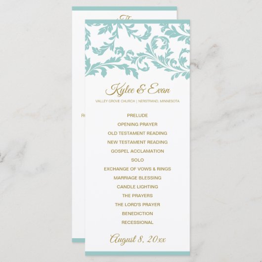 Hochzeitsprogramm geblüht - Türkis und Gold Programm (Vorne/Hinten)