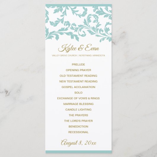 Hochzeitsprogramm geblüht - Türkis und Gold Programm (Vorderseite)