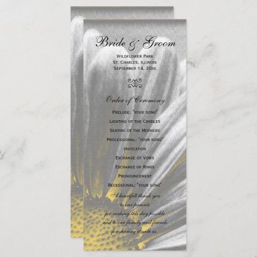 Hochzeitsprogramm Gelb und Grau Programm (Vorne/Hinten)