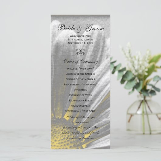 Hochzeitsprogramm Gelb und Grau Programm (Stehend Vorderseite)
