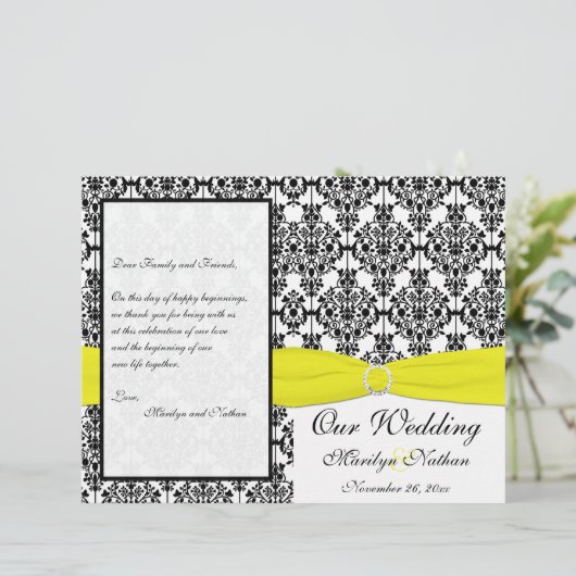 Hochzeitsprogramm Gelb und Schwarz (Stehend Vorderseite)