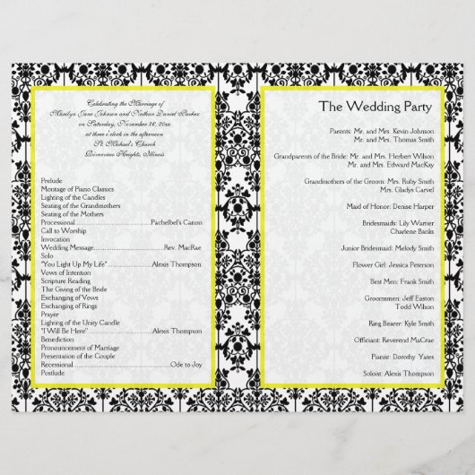 Hochzeitsprogramm Gelb und Schwarz (Rückseite)