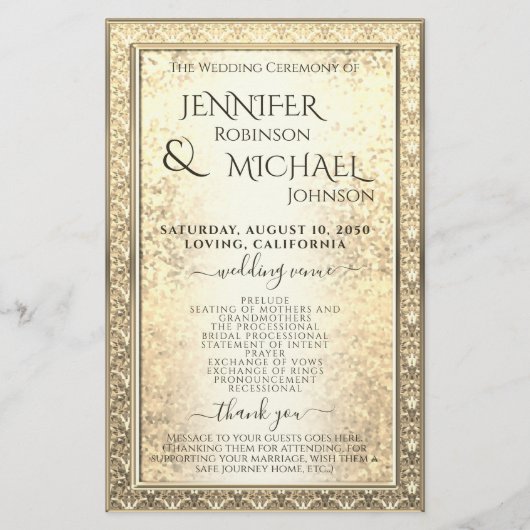 Hochzeitsprogramm | Glam Gold Glitzer Look (Vorderseite)