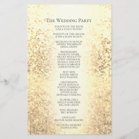 Hochzeitsprogramm | Glam Gold Glitzer Look (Rückseite)