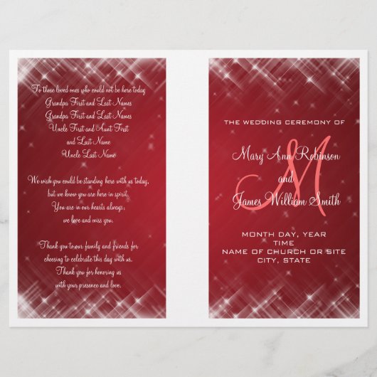 Hochzeitsprogramm Glamour Sparks Red (Vorderseite)