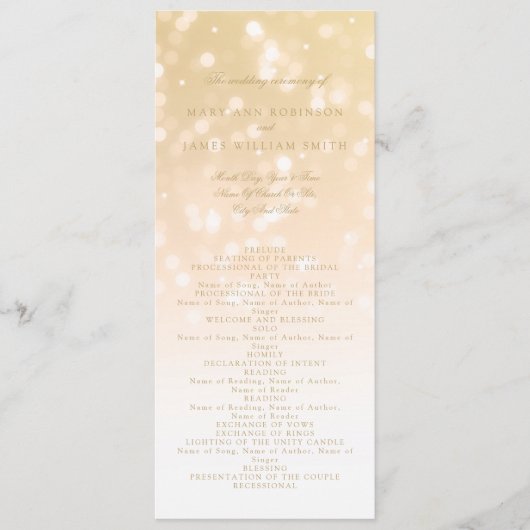 Hochzeitsprogramm Gold Bokeh Sparkle Lights Programm (Vorderseite)