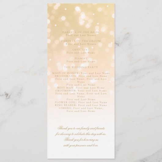 Hochzeitsprogramm Gold Bokeh Sparkle Lights Programm (Rückseite)