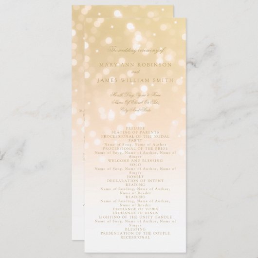 Hochzeitsprogramm Gold Bokeh Sparkle Lights Programm (Vorne/Hinten)