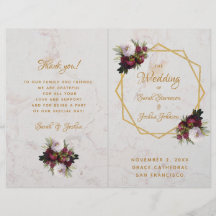 Hochzeitsprogramm Gold Burgundy White Marble Peoni