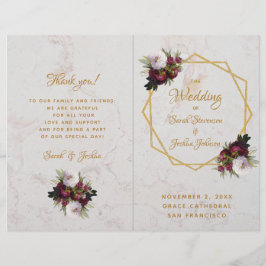 Hochzeitsprogramm Gold Burgundy White Marble Peoni